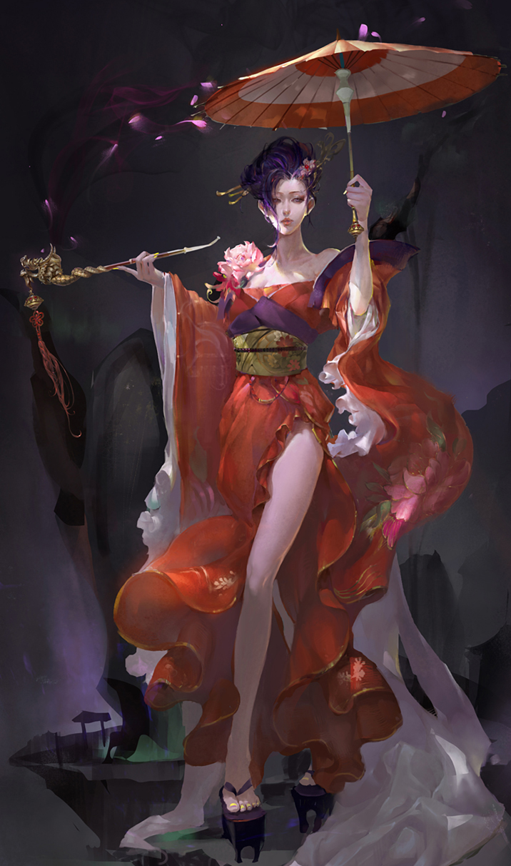 唯美和服古风动漫插画，二次元和服女王御姐美图欣赏  第4张