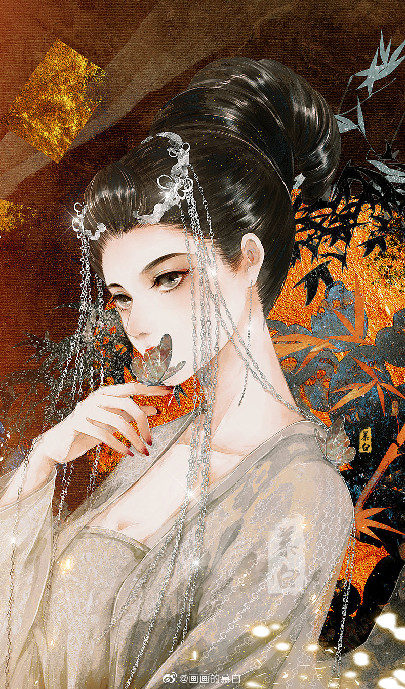 古风美人，唯美古风美人手绘插画美图，绘师画画的慕白作品  第3张