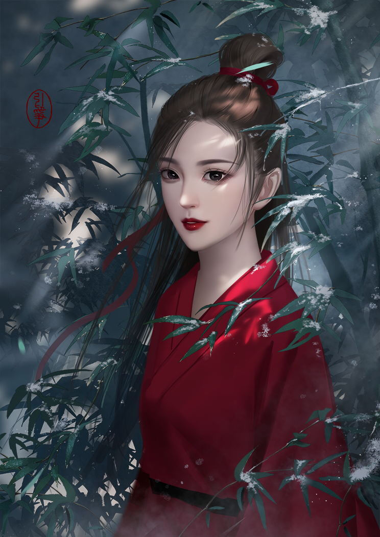 古风美人，二次元古典古风美人手绘图片，绘师引筝作品  第2张