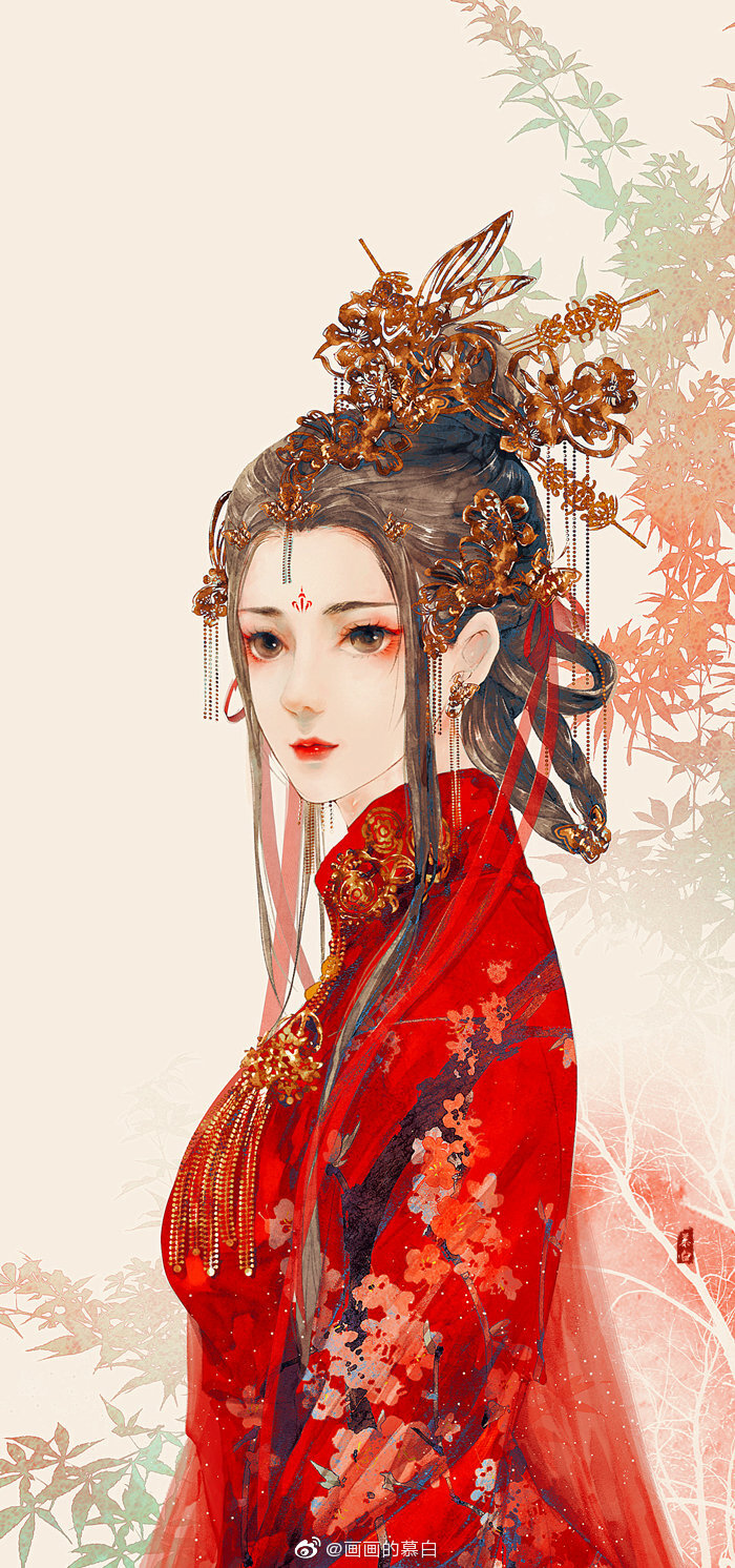 古风美人，唯美古风美人手绘插画美图，绘师画画的慕白作品  第6张