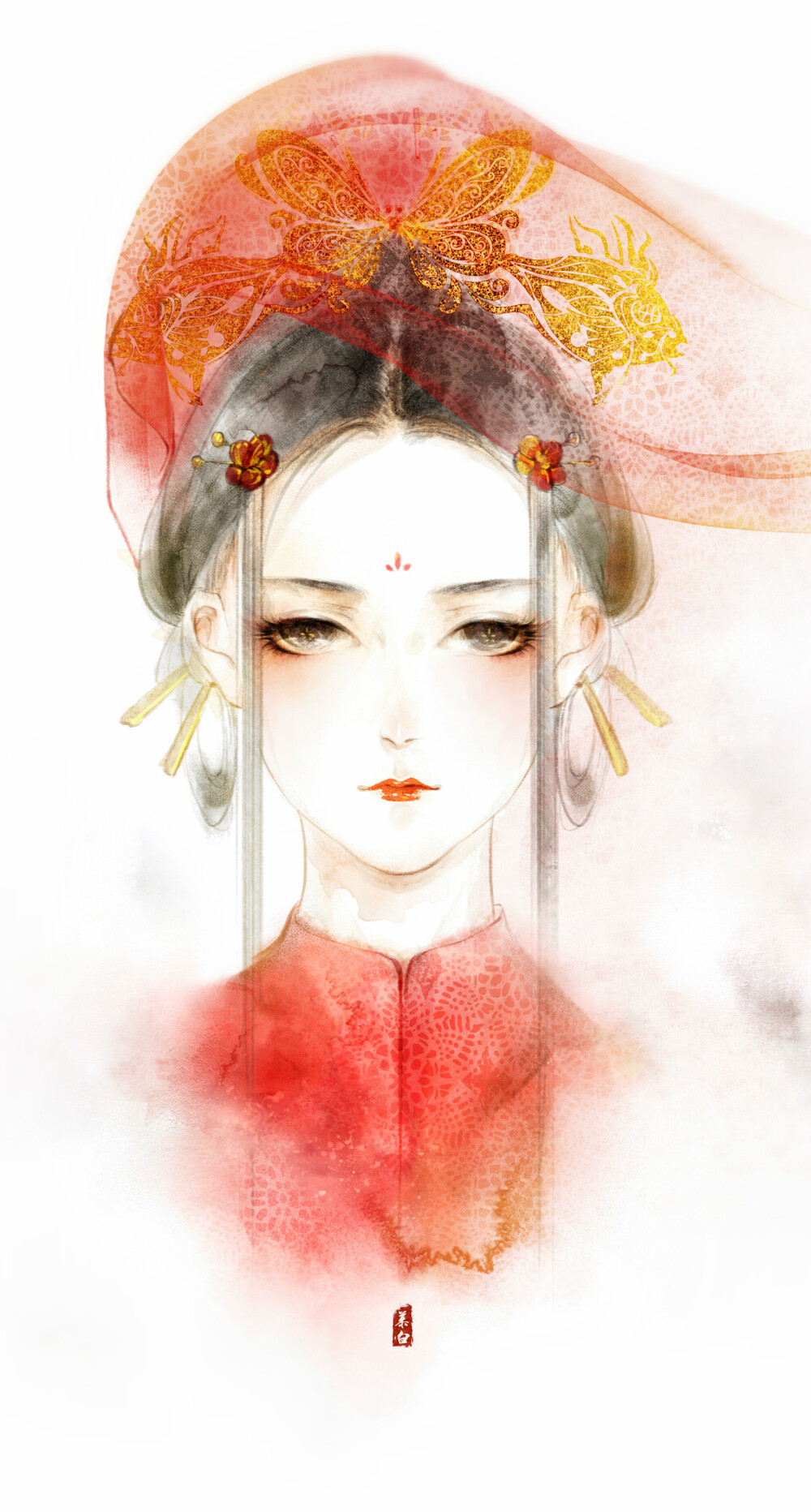 古风美人，唯美古风美人手绘插画美图，绘师画画的慕白作品  第9张