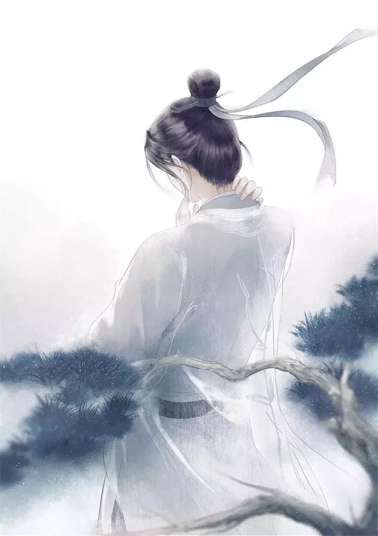 唯美如画古风美女，美人背影手绘图片，可做手机壁纸古风美图  第7张