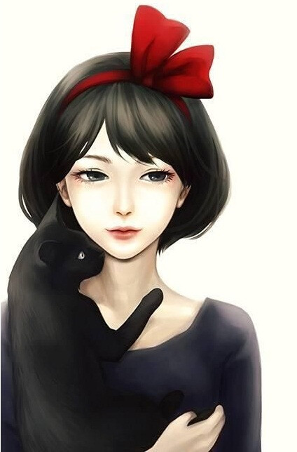 猫与少女，手抱猫咪的二次元美少女插画图片  第4张