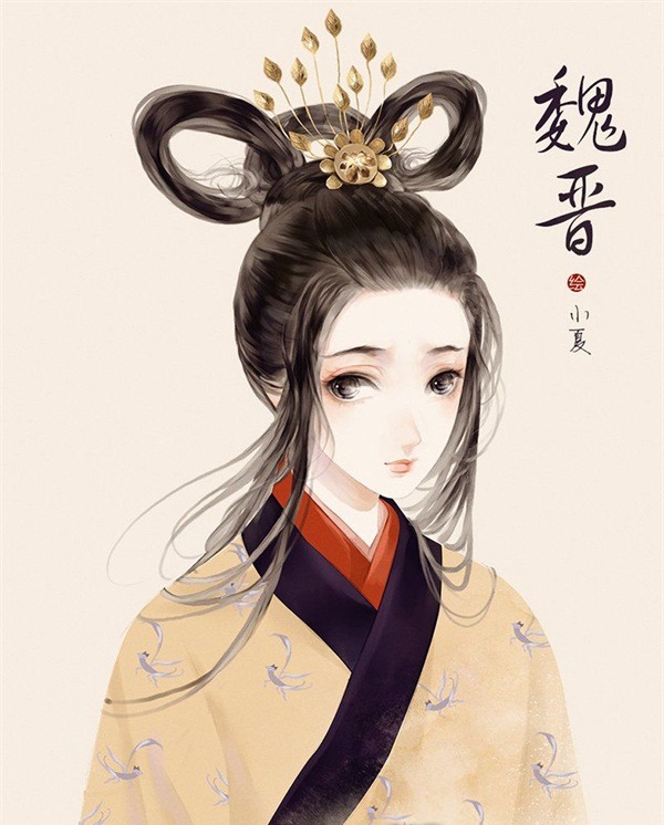 不同朝代女人的发髻发型精美好看手绘插画图片  第1张