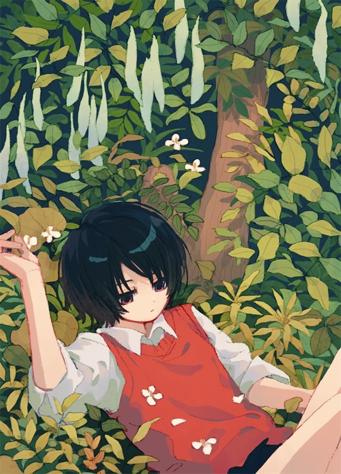 少女插画，花花草草和清新少女，夏日主题唯美清新美少女户外插画美景  第13张