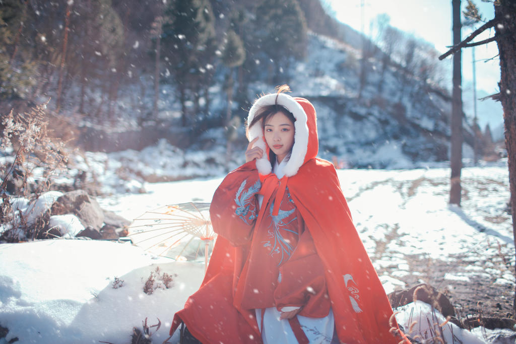 森系美女冬日户外雪地里拍摄唯美古风摄影图片  第10张