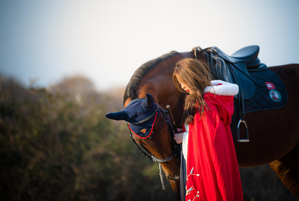 红衣古装美女长发飘飘骑马写真  第2张