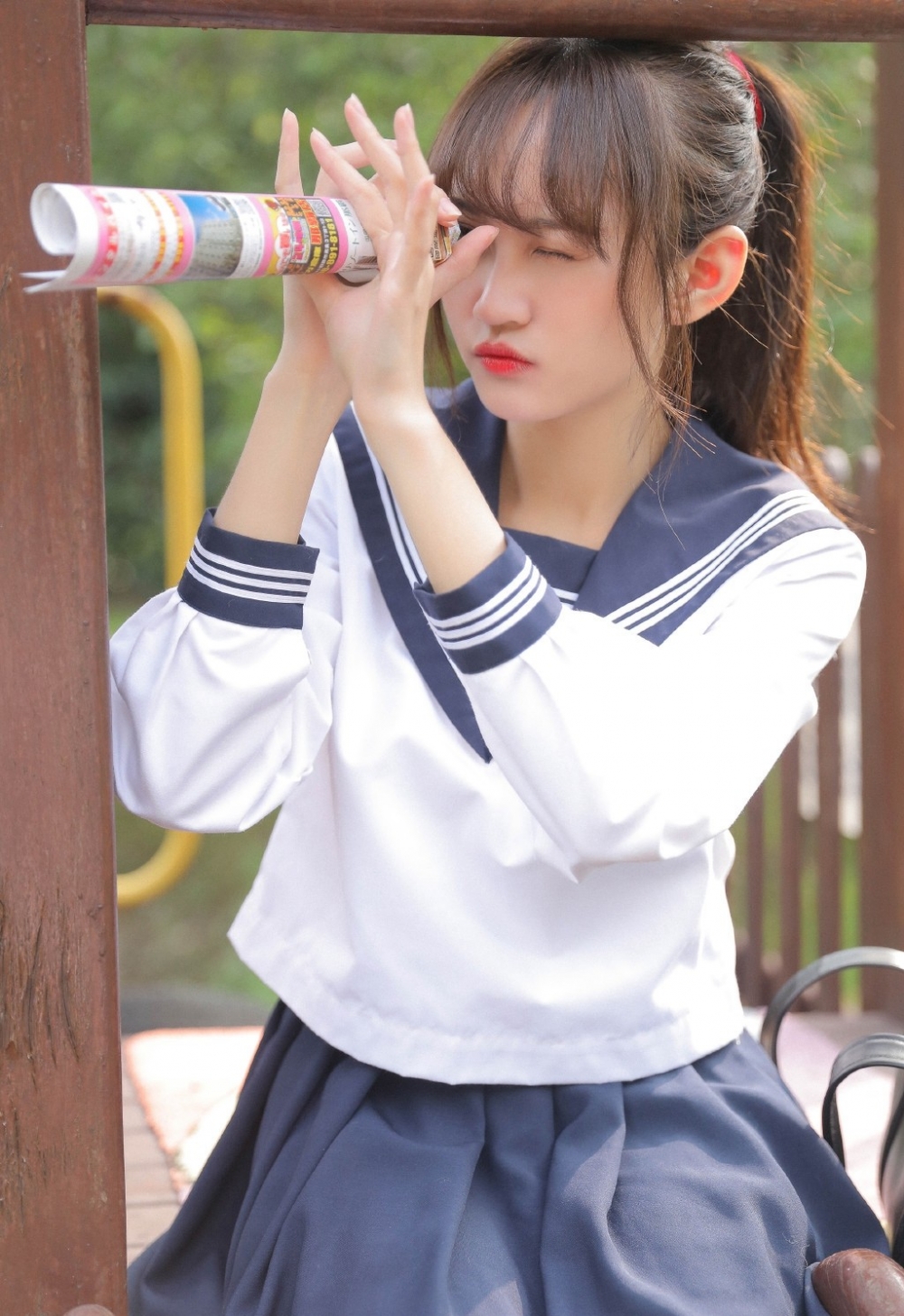 美女校花空气刘海JK制服漂亮脸蛋美女极度销魂图写真  第5张