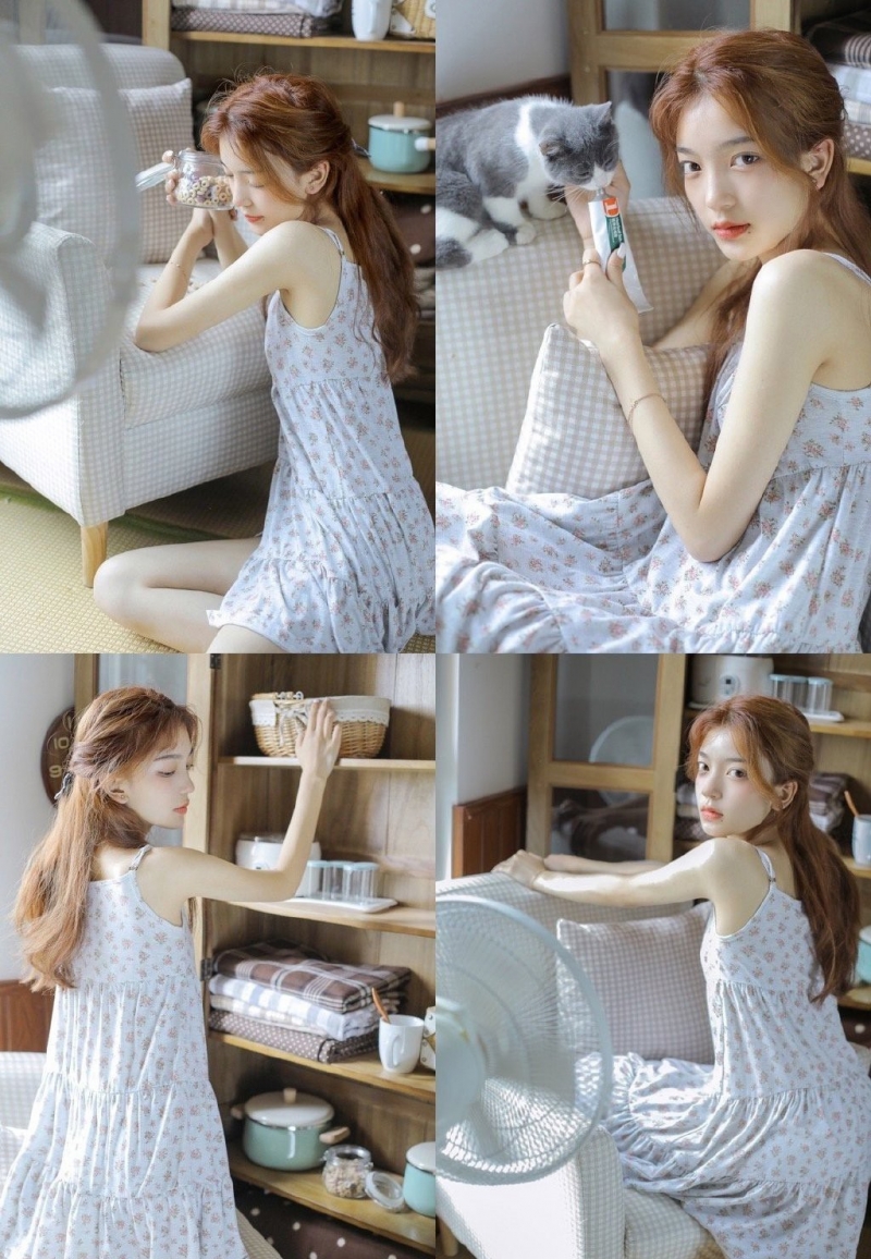 碎花吊带美人锁骨精致漂亮写真  第6张
