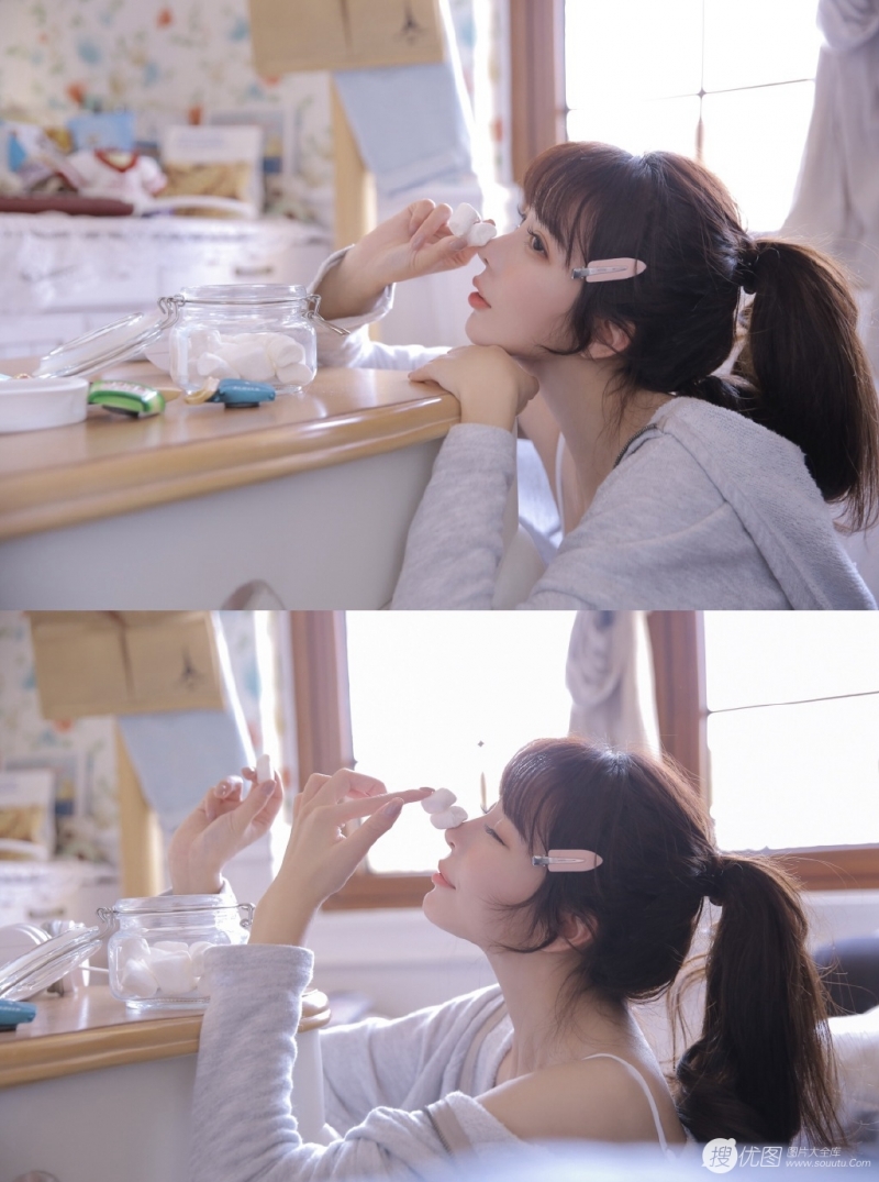 马尾少女牛仔热裤修长美腿写真  第5张
