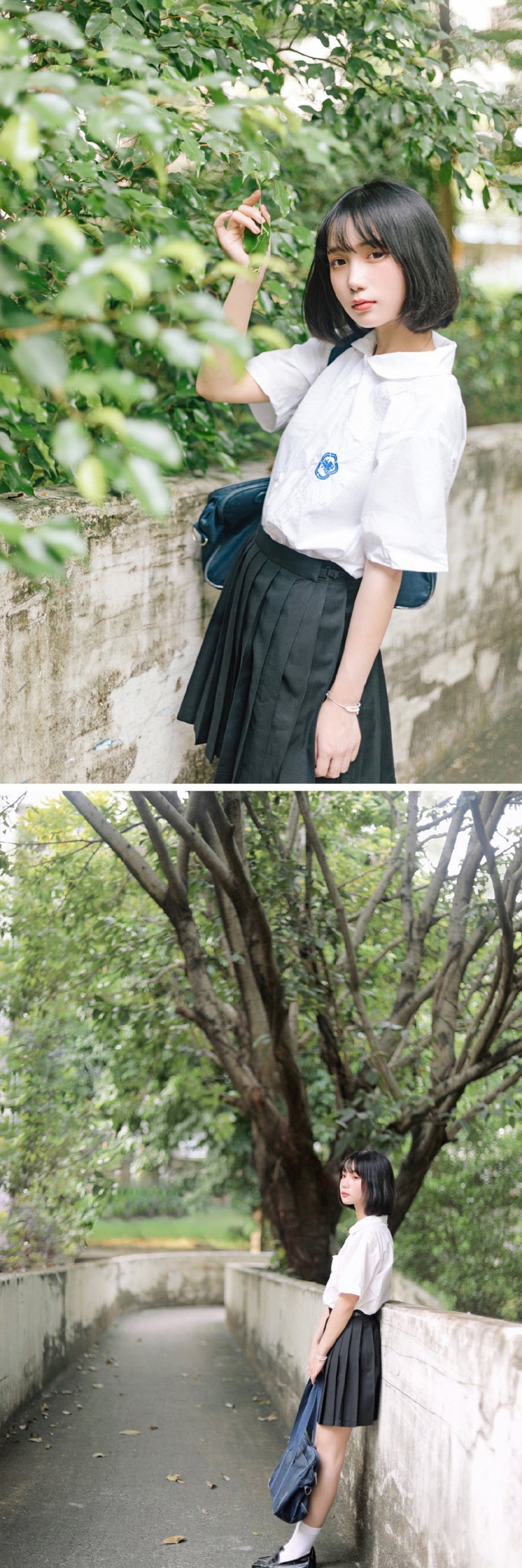 短发美女校花学生制服短裙写真  第2张
