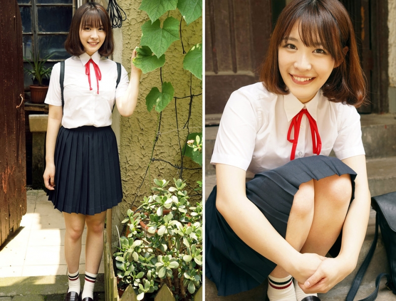 短发校园女神学生制服街拍写真  第5张