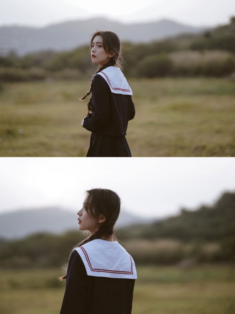 麻花辫美女学生妹日系制服写真  第8张