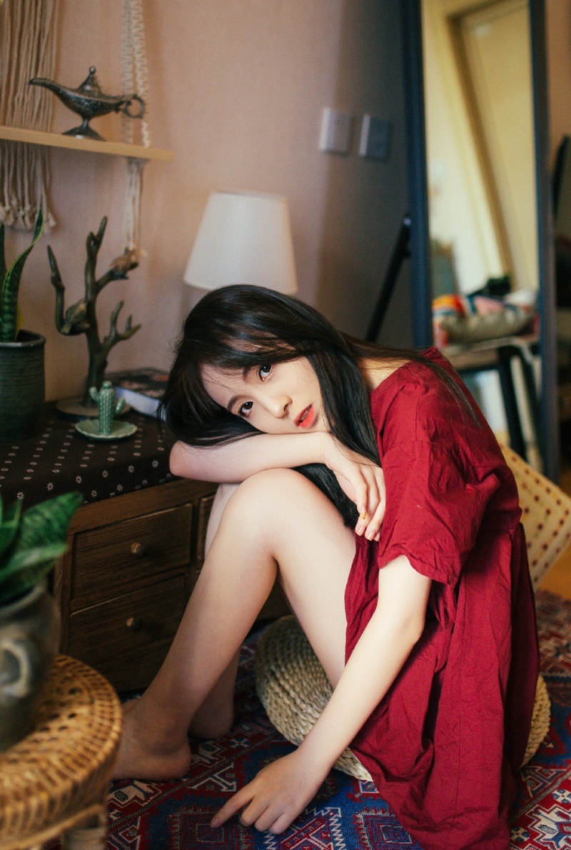 红裙美女美腿玉足室内个人写真  第4张