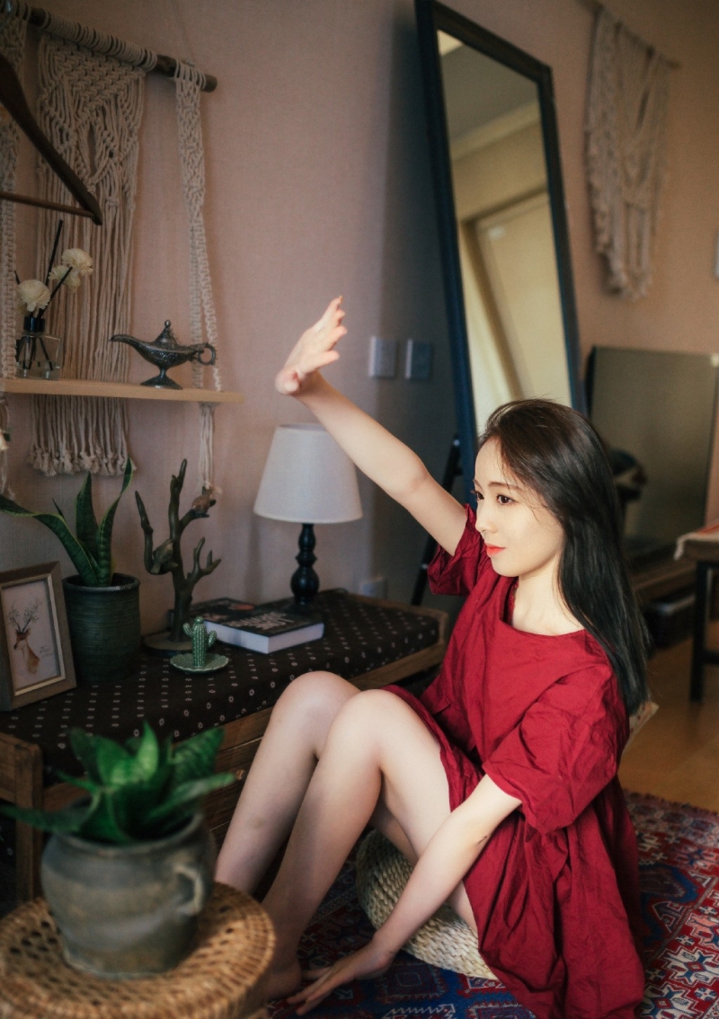 红裙美女美腿玉足室内个人写真  第5张
