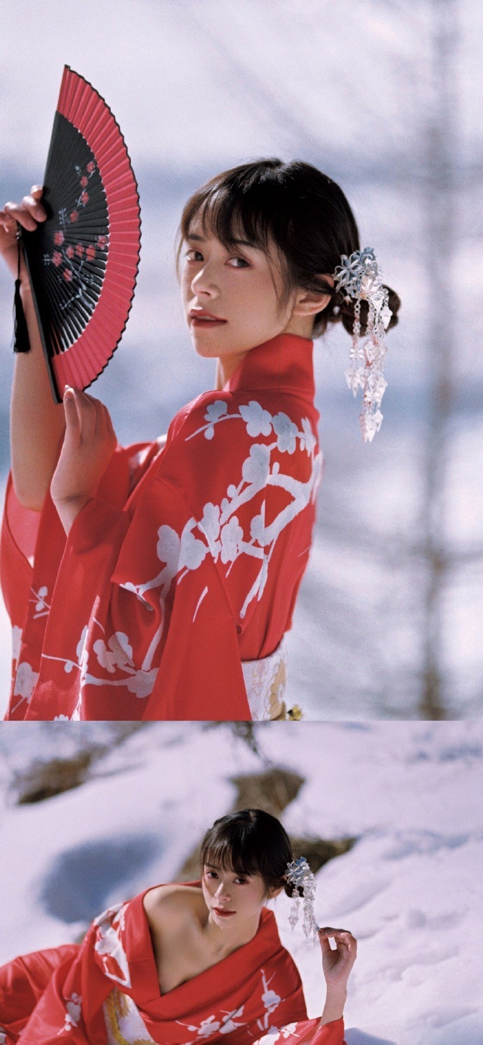 日本和服美女明艳动人雪地写真  第7张