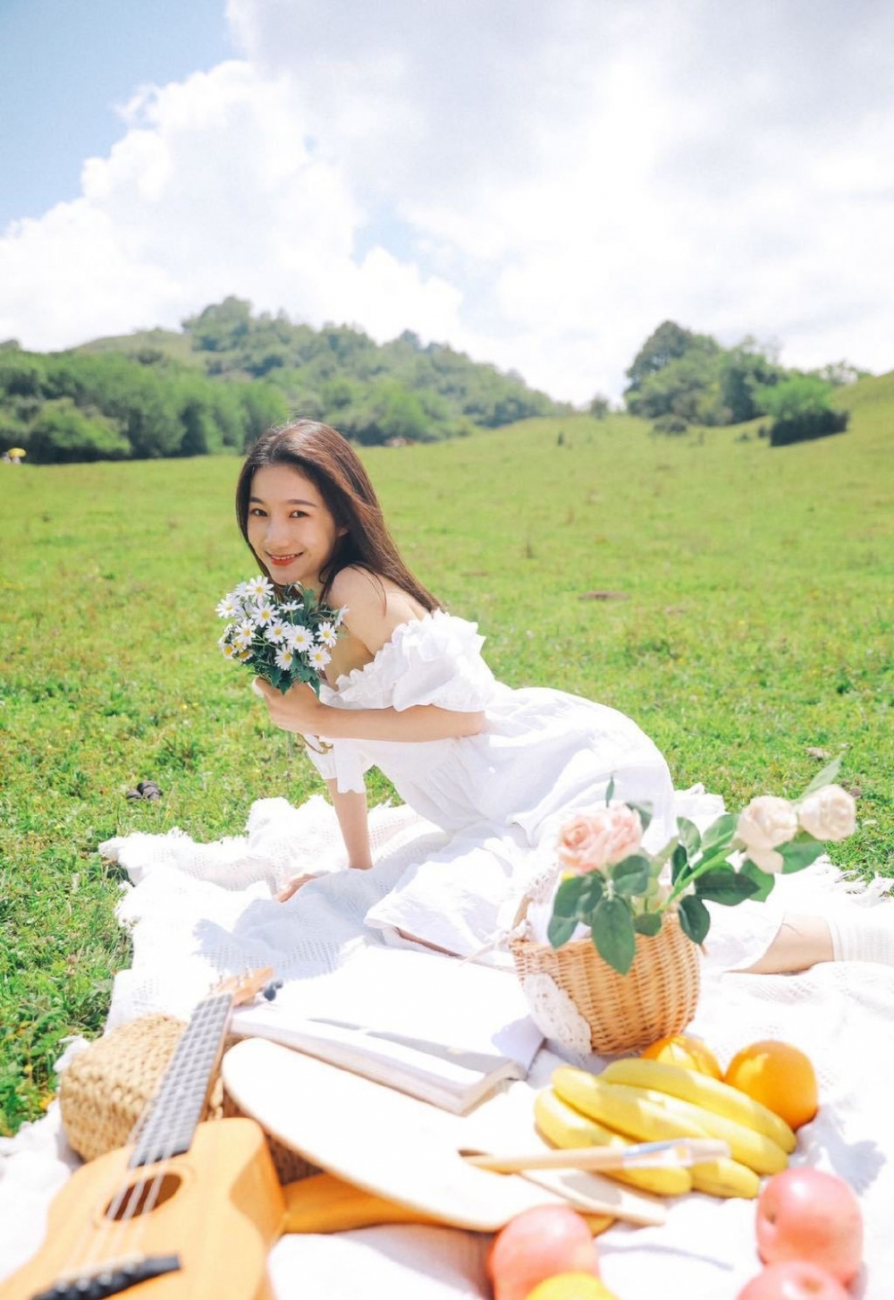 小清新美女一字肩白裙精选图片  第5张