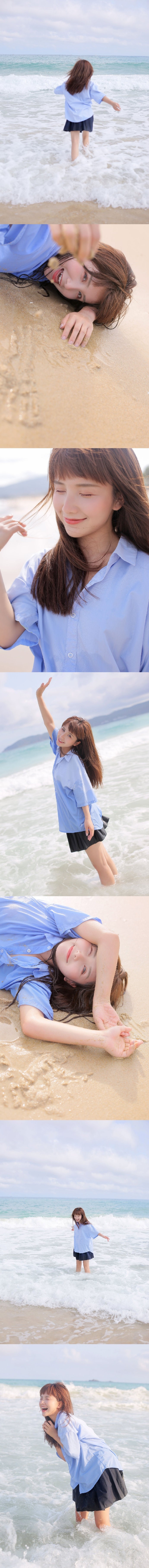 阳光下的清纯美女海边嬉戏美图  第9张