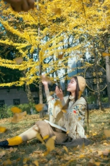 冬季少女银杏林里唯美写真摄影