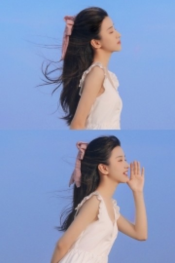 海边美女吊带白裙长发飘飘写真