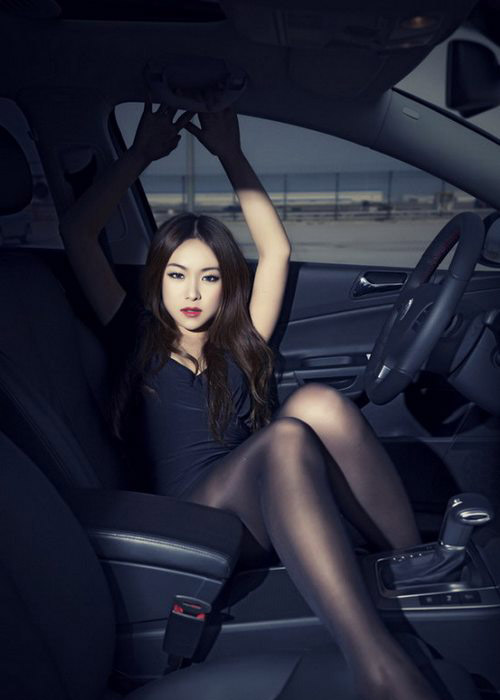 冷艳黑丝美女车模  第2张